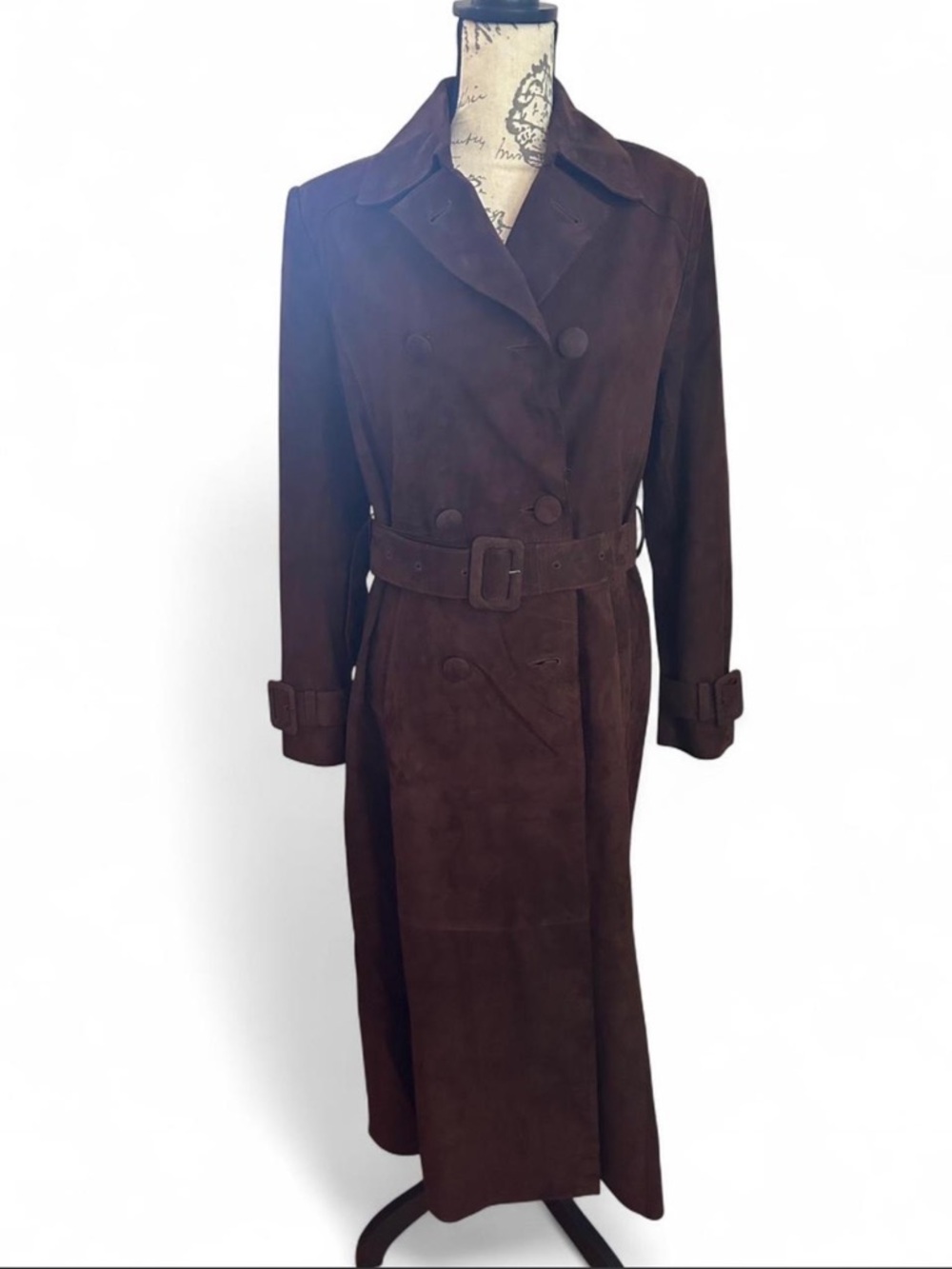 Nour Hammour Tate Double-Breasted Brown Suede Trench Coat 36 - Picture 10 of 10